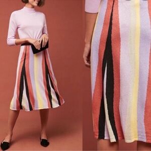 Anthropologie LAIA Multi Shimmer Striped Midi Skirt, Size Small